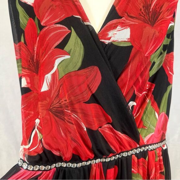 Alexa B black and red lily floral mesh maxi dress with rhinestones size 20W NWT - Picture 2 of 7